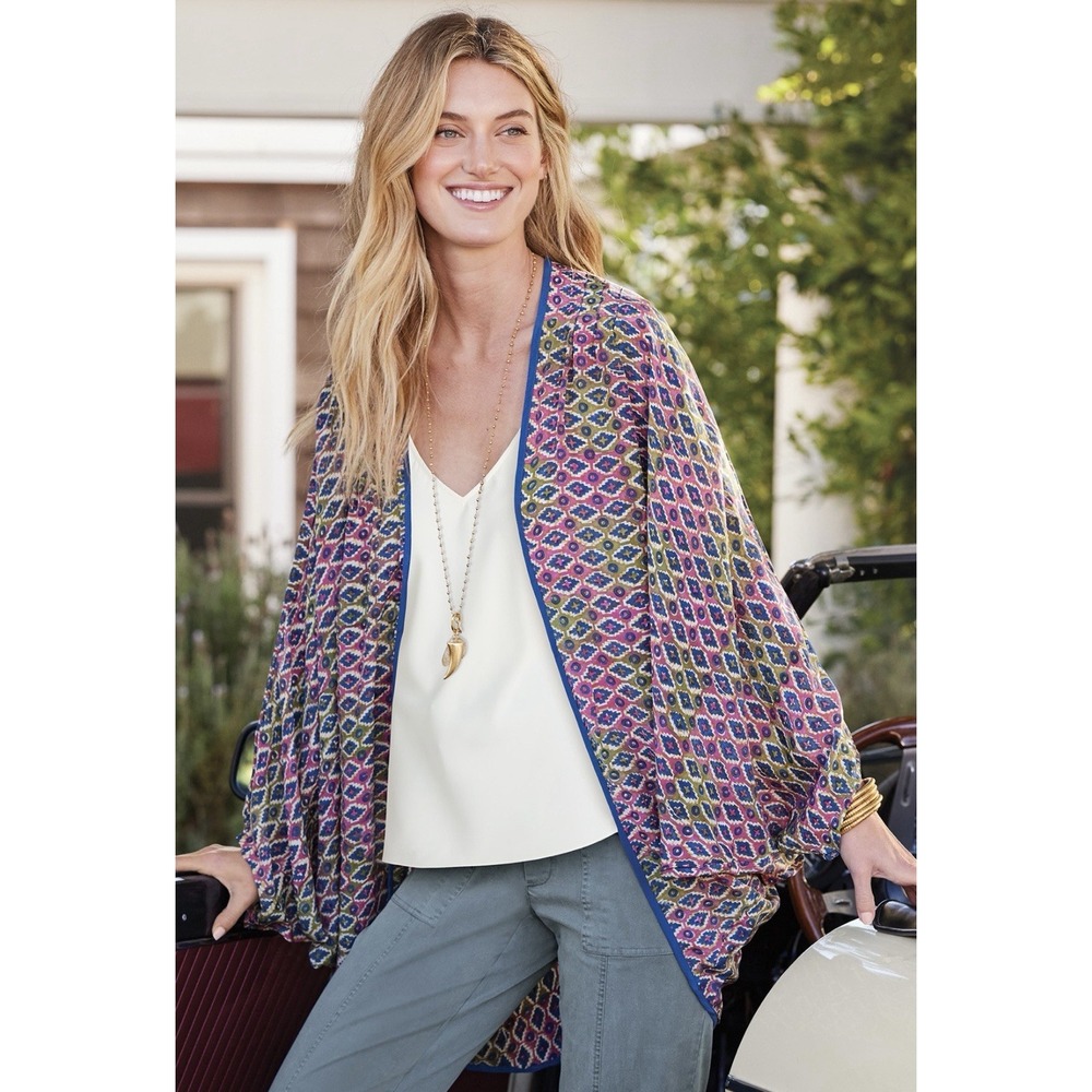 Soft Surroundings L/XL Alina Cocoon Topper ‎ Wrap Tile Print